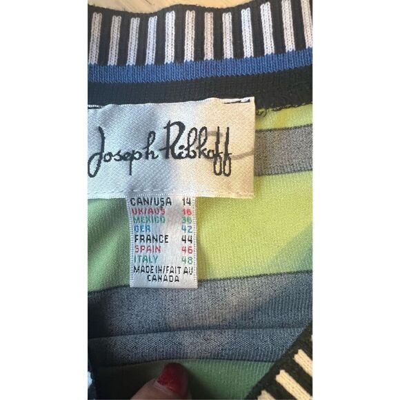 Joseph Ribkoff Striped Sleeveless Poly Jersey Knit Green Blue SZ L (12) - Picture 7 of 9